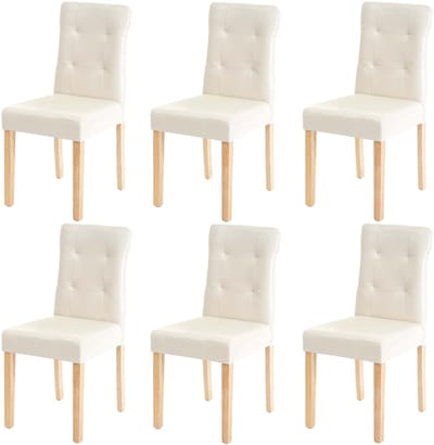 Set van 6 eetkamerstoelen MCW-E58, stoel eetkamerstoelen ~ kunstleer crème, lichtgekleurde poten
