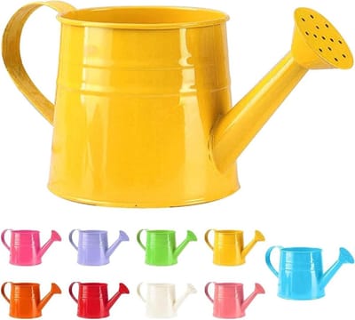 Kleine gieter - Waterpot metaal - Planten water geven - Roestvrij ijzer - 1 liter inhoud - Geel