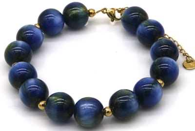 Armband - RVS en acryl kralen - blauw - dames