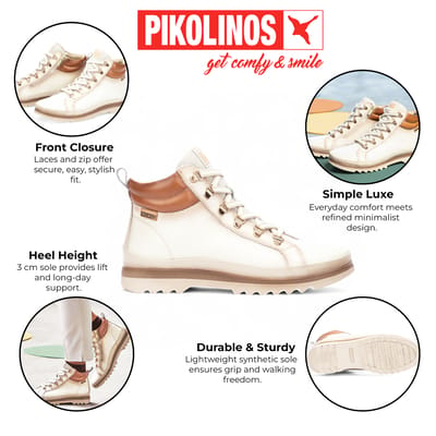 Pikolinos Nata witte leren enkellaarsjes voor dames - Vigo