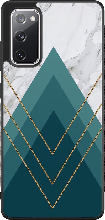 Leuke Telefoonhoesjes - Hoesje geschikt voor Samsung Galaxy S20 FE - Geometrisch blauw - Backcover zwart - Marmer - Blauw