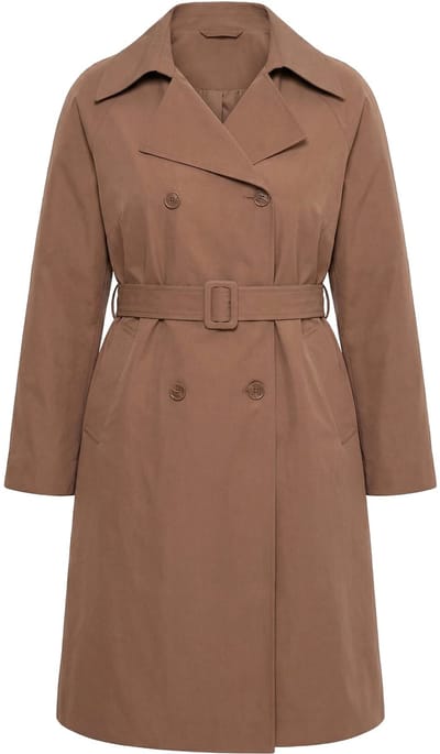 Ulla Popken - Dames - Trenchcoat reverskraag dubbele rij knopen - Bruin - Maat 58+