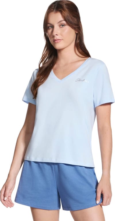 Skechers Signature V-Neck Tee, Vrouwen, Blauw, T-shirt, maat: M