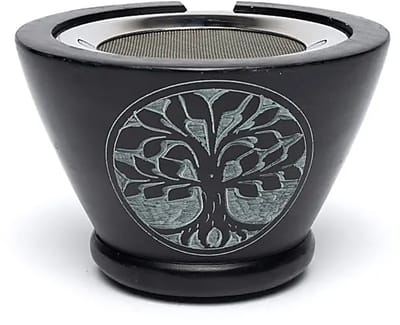 Wierookbrander zeepsteen zwart Levensboom met zeef – 7 cm x 13 cm