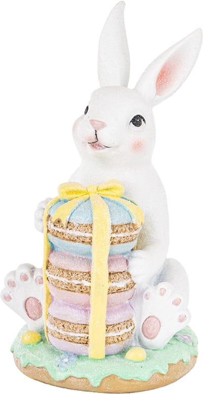 Viv! Christmas Paasdecoratie - Schattige Paashaas met Stapel Macarons - pasen - 28cm