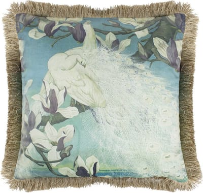 Kussen fluweel witte pauwen gouden franjes 45x45cm