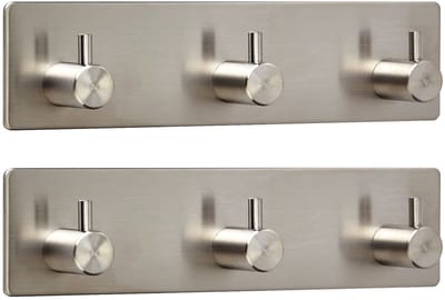2 stuks SOTECH wandhaken Pandora, 180 x 45 x 29 mm, met 3 haken RVS zelfklevend, dubbele haak voor keuken en badkamer
