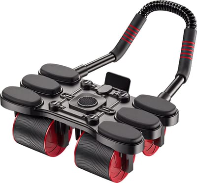 Ab Wheel Buikspiertrainer met Automatische Terugveer - 4-Wiel Stille Abdominal Roller voor Thuis - Geschikt voor Mannen en Vrouwen - Rood