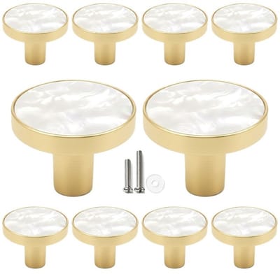 10 X MSQDESIGN - Kastknop Goud Wit - Deurknopjes Goud Wit - wite meubelknop voor kast - Deurknopjes Goud Wit - Handgreep Goud - Meubelknop Goud - Meubelknoppen Goud - Deurknopjes Goud - Deurknoppen Goud - Ladeknoppen voor deurtjes