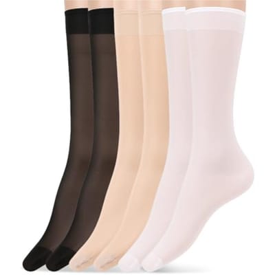 3 Paires de Bas Transparents Mi-Jambe, Bas de Pantalon Transparents Élastiques 15D en Nylon avec Pointe Renforcée Bas Mi-Jambe Serré Perf beige