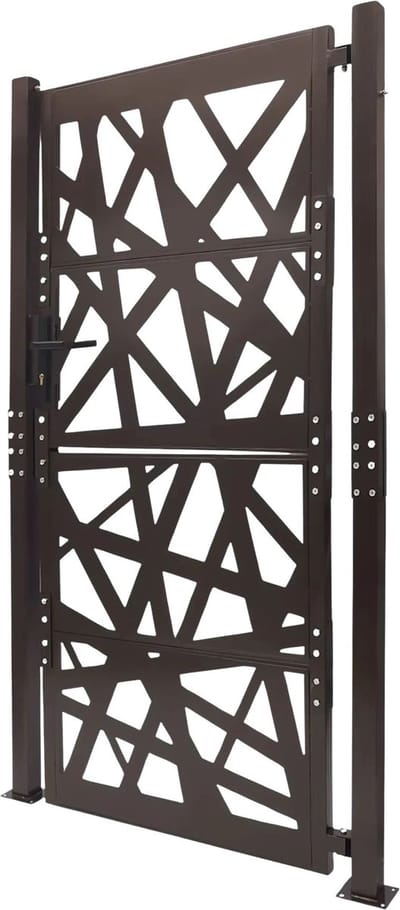 Tuinpoort – Voor huis, tuin & patio – Staal met geometrisch patroon, hoogtemperatuur gebakken verf, veiligheidshek – Bruin (105×150 cm)