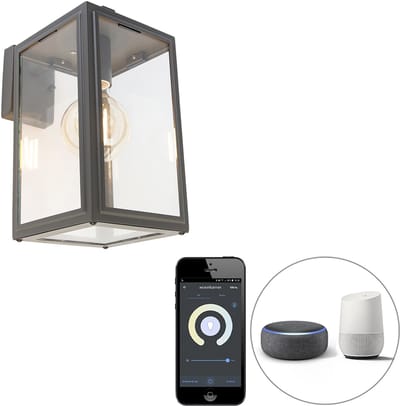 QAZQA sutton - Landelijke LED Smart Wandlamp incl. wifi voor buiten - 1 lichts - L 17 cm - Donkergrijs - Buitenverlichting