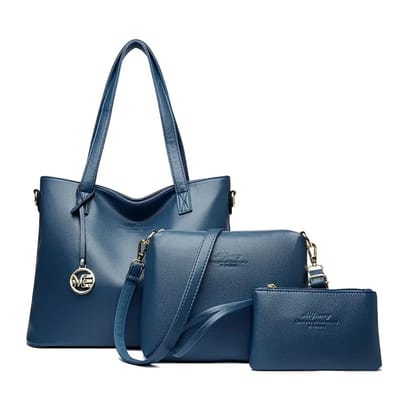 Bovista Handtas Dames - Schoudertas - School - Shopper - Schooltas - Werktas - 3-Delige Set - Blauw