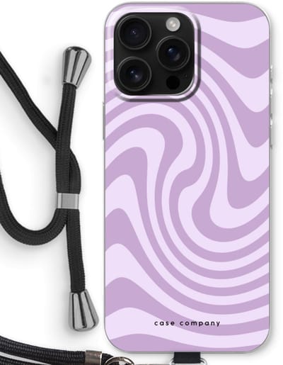 Case Company® - Hoesje met koord geschikt voor iPhone 16 Pro Max hoesje met Koord - Swirl Paars - Telefoonhoesje met Zwart Koord - Bescherming aan alle Kanten en Over de Schermrand