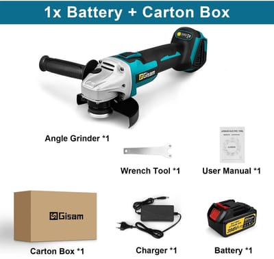 Zolara Accu Haakse slijper - 18V - Inclusief 1 batterij - Borstelloze Motor - 125 mm Slijptol - 10.000 rpm - Variabele Snelheid - Slijpschijf
