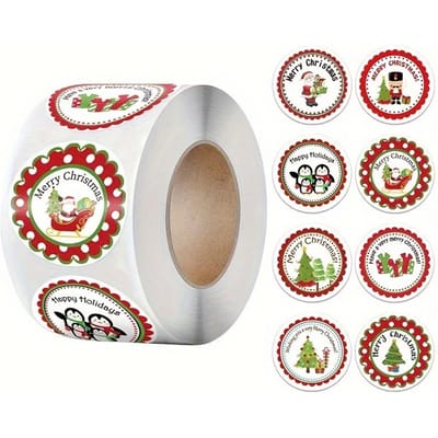 Rouleau de 500 autocollants de Noël Décor festif pour cartes, enveloppes et cadeaux Parfait pour les fêtes de fin d'année et les loisirs créatifs