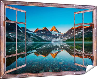 Gards Tuinposter Doorkijk Berg Assiniboine bij het Meer in Canada - 180x120 cm - Tuindoek - Tuindecoratie - Wanddecoratie buiten - Tuinschilderij