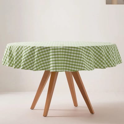 GAMUSI VICHY Rond Tafelkleed - Vlekwerend - Katoen Look - Ruitjes - 160 x 160 cm - Olijfgroen- OEKO-TEX