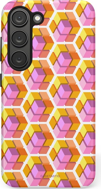 Casetastic Hoesje Geschikt voor Samsung S23 - Stijlvolle Beschermende Duo-layer Case - Pastel Hex Kunst