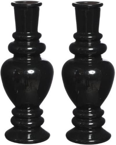 Kaarsen kandelaar Venice - 2x - gekleurd glas - transparant zwart - D5,7 x H15 cm