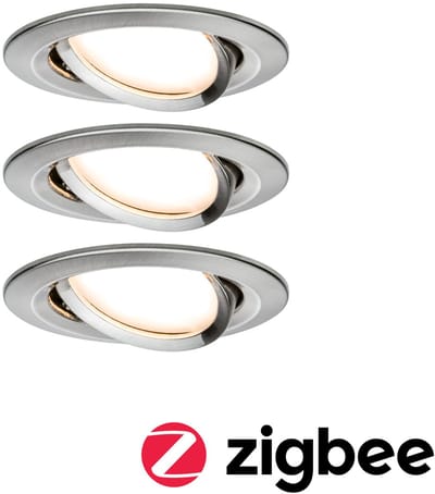 Smart Home Zigbee Set LED-inbouwlamp Nova Coin + Cephei zwenkbaar rond 84 mm 50° Coin 3x6W 3x470lm 230V 2700K Staal geborsteld