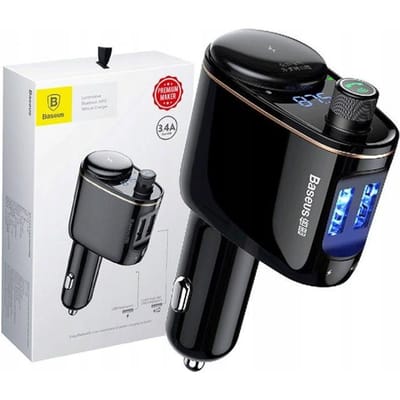 Baseus Bluetooth Muziek FM Transmitter Autolader 2x USB 3.4A Zwart