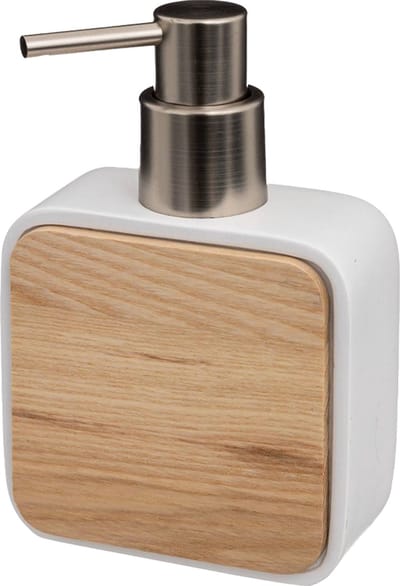 5Five zeeppompje/zeepdispenser - wit - 10 x 15 cm - 200 ml - bamboe/kunststeen - badkamer hygiene