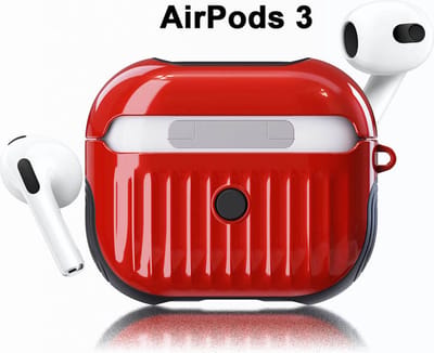 Koffer case - Apple Airpods 3 - rood siliconen - met musketon haakje
