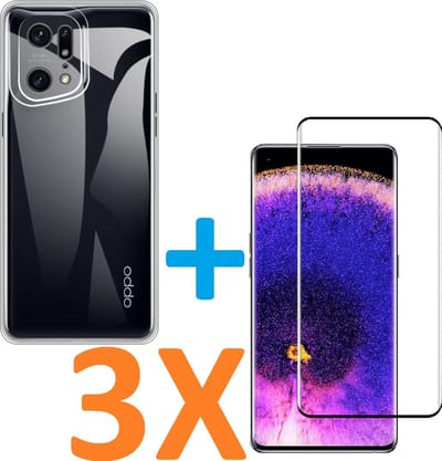 Soft TPU Transparant hoesje Silicone Case + 3 stuk Full Glas Screenprotector Geschikt voor: Oppo Find X5 pro