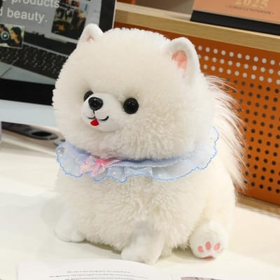 Creatieve Realistische Dwergkeeshond Simulatie Hond Pluche Speelgoed Puppy Pluche Knuffeldier Verjaardagscadeau 25cm wit