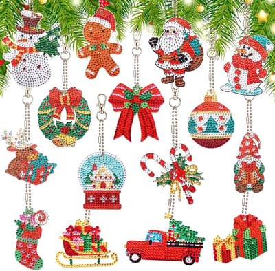 Sleutelhangers kerst 15 stuks - 5D DIY diamant schilderen - Decoratieve kerstboom hanger - ShopVlot