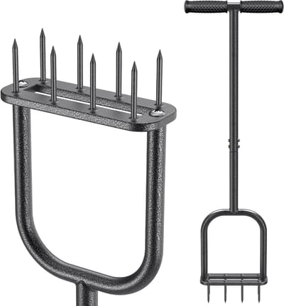 Handmatige Grasverticuteerder met Lange Handgreep, 8 Spikes en Antislip T-Handvat voor Efficiënte Grasonderhoud en Ventilatie