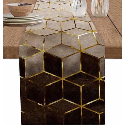Marmer Blauw Linnen Tafelkleden Modern Abstract Geometrisch Zwart Goud Tafelkleed Commode Sjaal Keuken Feest Eettafel Decor 150x33cm