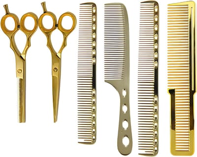 Guardian Beauty Scharen & Kammenset - 7 Inch - Roestvrij Staal Schaar - 4-Delige - Aluminium Kam - Met Etui – Kappersgereedschap