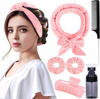 Hitteloze krulspelden om te slapen in hitteloze krulstaaf, hoofdband voor lang haar, 's nachts, geen warmtekrullen voor vrouwen, fluwelen haarrollers, fles, haarclips, scrunchie, rattenstaartkam,