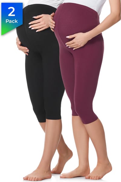 Be Mammy Dames Leggings - Zwangerschapskleding - Capri - Katoen - BE-BE20-229-LE-2P - 2Pack - Zwart/Wijnrood - XL