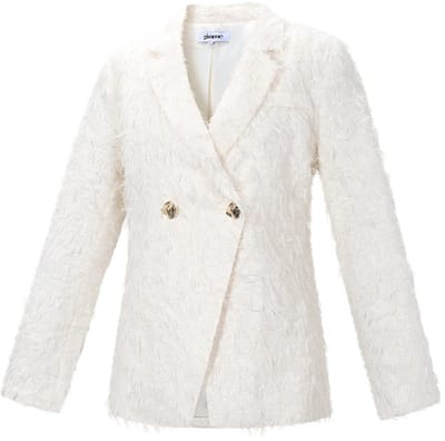 Comfortabel Geweven Polyester Damespak met Goudkleurige Knopen - Wit - Maat M