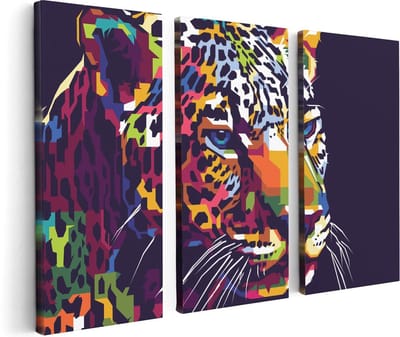 Artaza Canvas Schilderij Drieluik Kleurrijke Luipaard - Abstract - 120x80 - Foto Op Canvas - Canvas Print