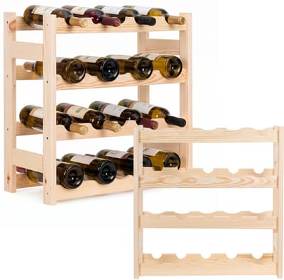 Springos Wijnrek - Wijnrek voor 20 Flessen - Glazenrek - 53 x 25 x 53 Cm - 40 KG - Grenenhout