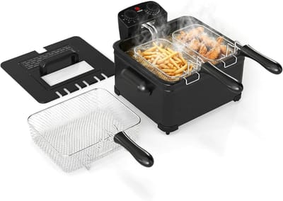 Elektrische Friteuse - Vet Frituurpan - Familie Frituren - Dubbele Mand - 5 Liter Capaciteit - Zwart