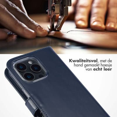 Selencia Hoesje - Geschikt voor Apple iPhone 16 Pro Max - Echt Lederen Bookcase - Blauw