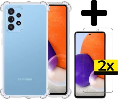 Hoesje - Met Screenprotector - 2 Stuks - Geschikt voor Samsung Galaxy A72 - Sterk & Shockproof - Siliconen Case - Back Cover - Telefoon Hoes - Shock Proof - Telefoonhoesjes - Transparant