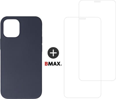 BMAX Telefoonhoesje geschikt voor iPhone 12 Pro Max - Siliconen hardcase hoesje donkerblauw - Met 2 screenprotectors