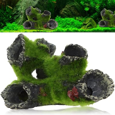 Ynkkvre - Aquariumdecoratie - Schuilplek - Decoratie Grot - Realistische Rotsgrot met Mos-effect - 100% Giftvrij Hars - Veilig voor Vissen en Garnalen - 16,2 cm voor Zoetwateraquaria
