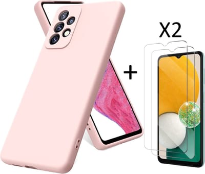 Hoesje Geschikt Voor Samsung Galaxy A13 4G Hoesje – siliconen backcover – Liquid TPU – Licht Roze – Met Screenprotector - 2 stuks