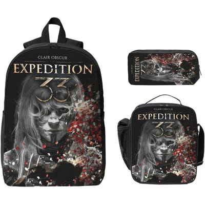 3 Stuks Expedition33 Clair Obscur Expedition 33 Rugzak Set voor Kinderen Etui Boekentas Sets met Lunchbox Voor Schoolleerlingen black
