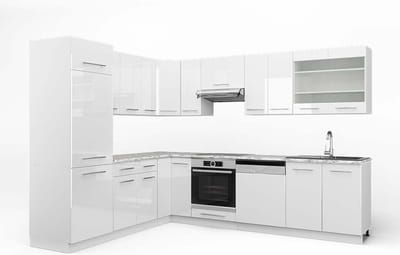 Vicco Hoekkeuken Fame-Line, Wit Hoogglans/Wit, 287 x 227 cm, WB Marmer