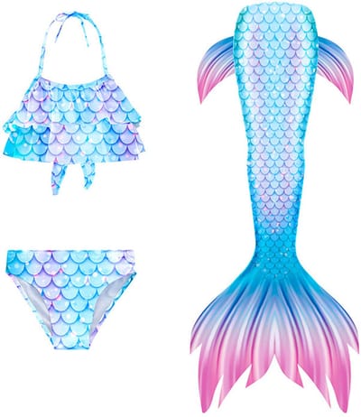 Zeemeerminstaart - Bikini Meisje - Zeemeermin Verkleedset - Lichtblauwe Zwemkleding met Staart Voor Meisjes - Maat 120