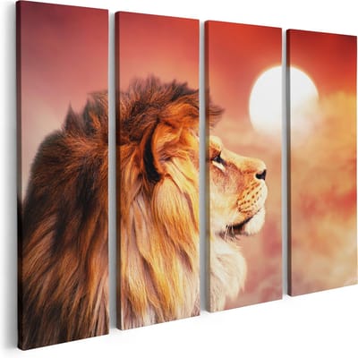 Artaza Canvas Schilderij Vierluik Leeuw - Leeuwenkop - Tijdens Zonsopkomst - 80x60 - Foto Op Canvas - Canvas Print