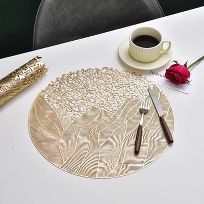 Placemats PVC Placemats Voor Keukentafel Binnen/Buiten Wasbaar Hittebestendig Placemat Afwasbare Eettafelmatten Voor Kamperen, Festival 1PC goud
